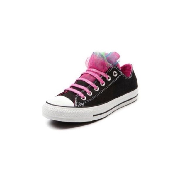 Converse Black All Star Ct Party Ox Pink Sparkle Ruffles - Picture 1 of 8